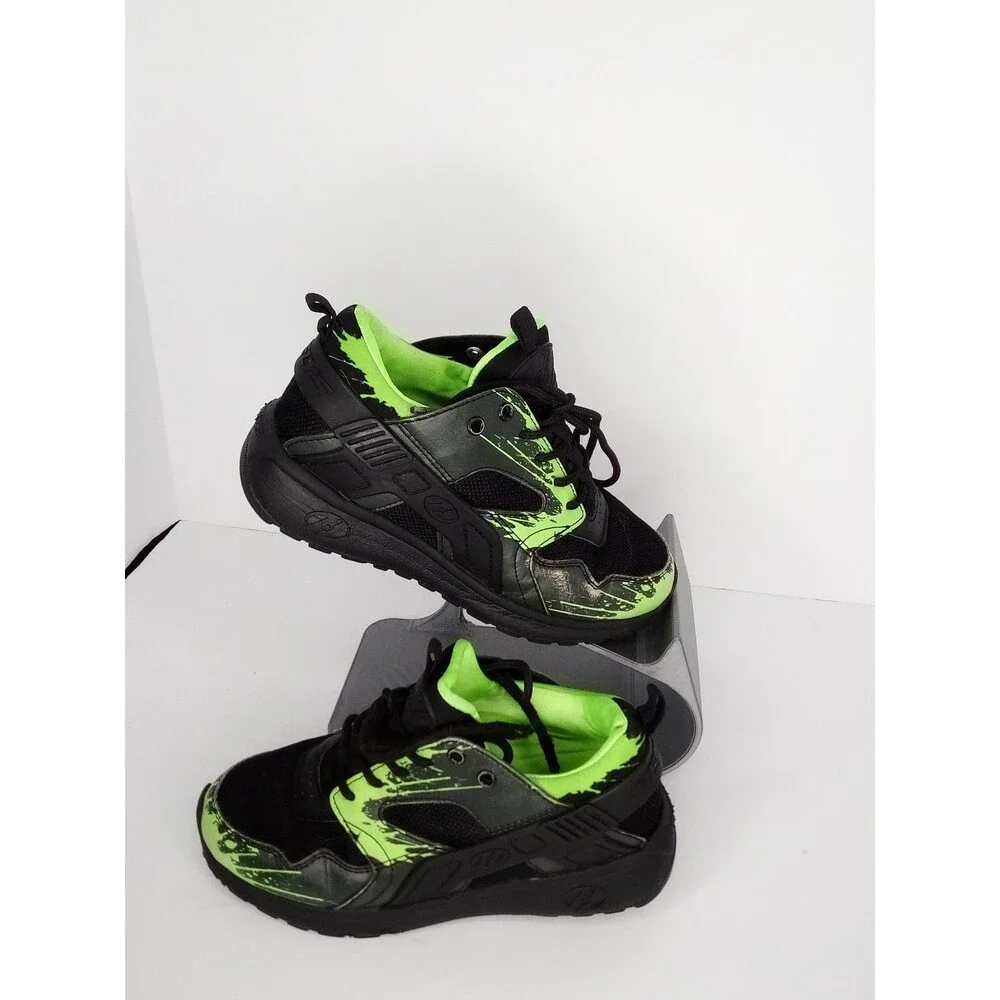 Heelys Force Wheeled Shoes Mens Youth 4 Black Neon Green Sneakers Needs Laces